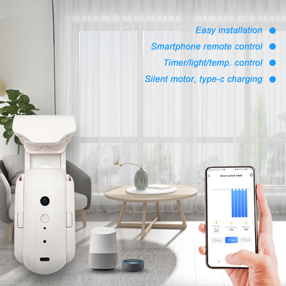 Smart Curtain Robot Electric Motor, Tuyasmart APP Control with Timer Function, Alexa, Google Home Workable