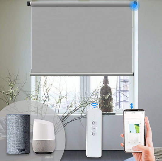 Smart Motorized Roller Blinds for Window, Remote Control Shade Compatible with Google Home and Alexa