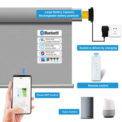 Smart Motorized Roller Blinds for Window, Remote Control Shade Compatible with Google Home and Alexa