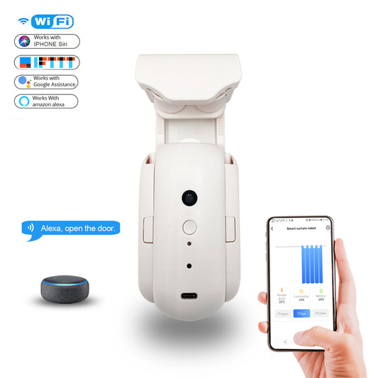 Smart Curtain Robot Electric Motor, Tuyasmart APP Control with Timer Function, Alexa, Google Home Workable